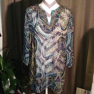 Grace Elements Blu/blk Studded Tunic Blouse